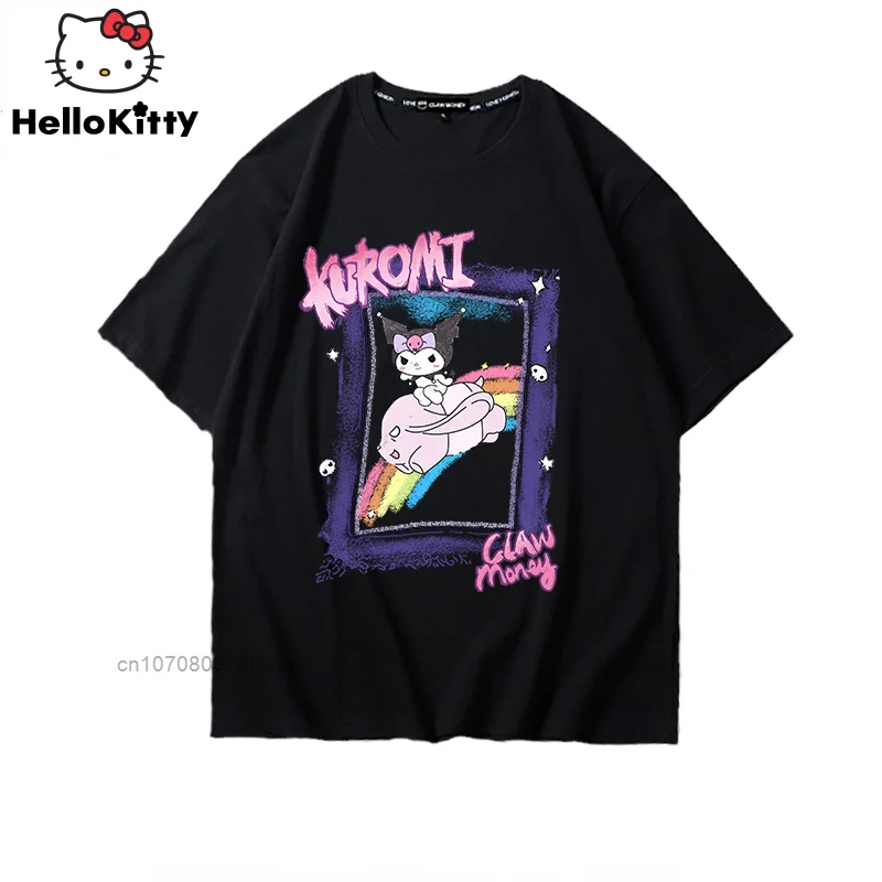 

Kuromi New Summer Fashion Short Sleeve Shirt Cotton Korean Women Casual Couple Clothes Oversize Loose Harajuku T Shirt For Girls