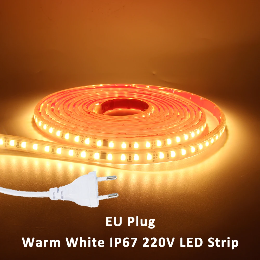 

WeeTisa Водонепроницаемая светодиодная лента SMD2835 120LEDs/m теплый белый 220В