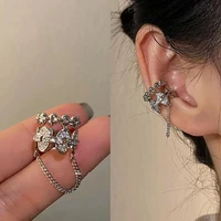 1 pcs double layer chain ear cuff earring for women fashion charming temperament long tassel clip earrings wedding jewelry gifts