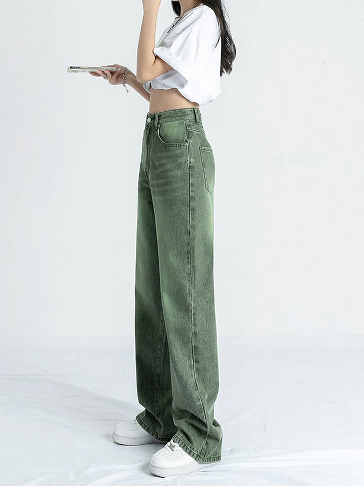 High Waist Jeans Woman Streetwear Jeans Summer Vintage Straight Green Denim Pants Ladies Pantalones De Verano Para Mujer 2023