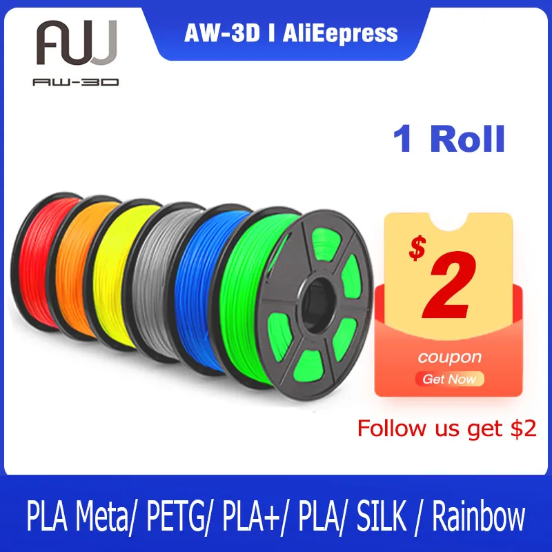 

AW 3D Printing Filament PLA/PLA PLUS/ABS/PETG/SILK 1.75mm 1kg Per Roll 100% No Bubble Non-toxic Marterials For FDM 3D Printer