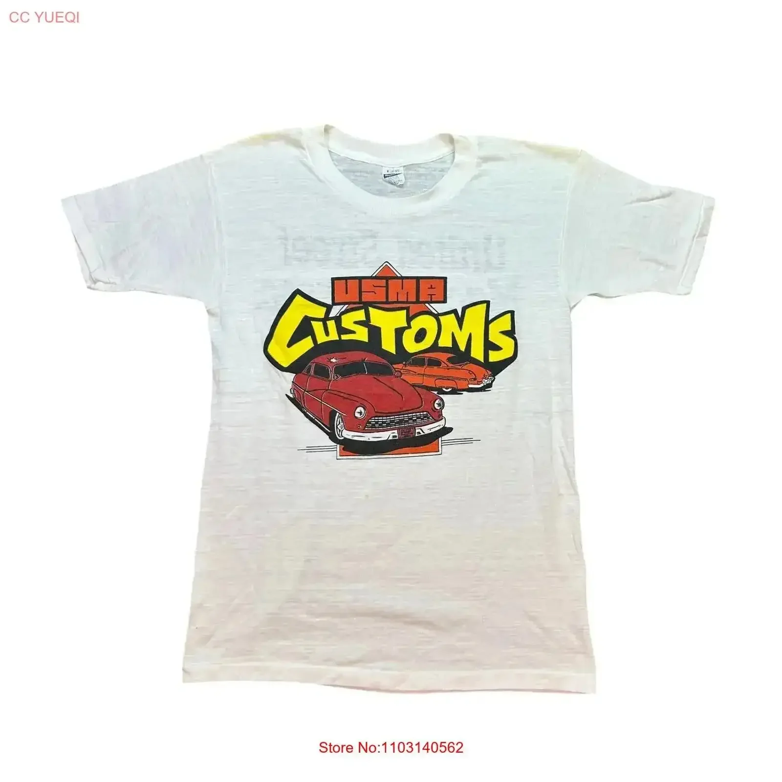 Фото Винтажная футболка USMA Customs Healthknit Medium United Street Machine Assoc, выстиранная, удобная, стильная, модная, винтажная, с эффектом потертости №1