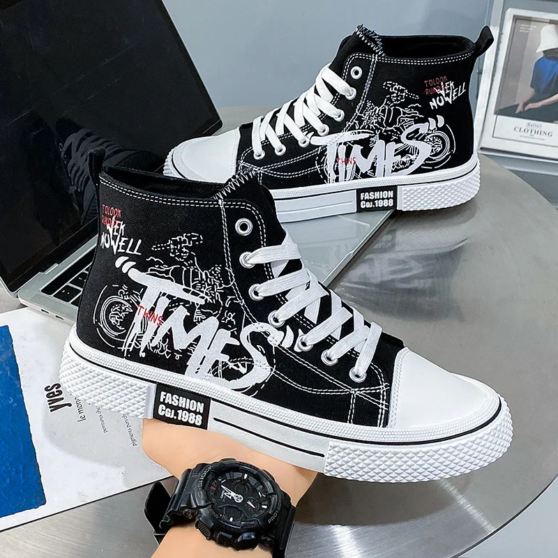 Осенние черные мужские дизайнерские высокие холщовые ботинки удобные