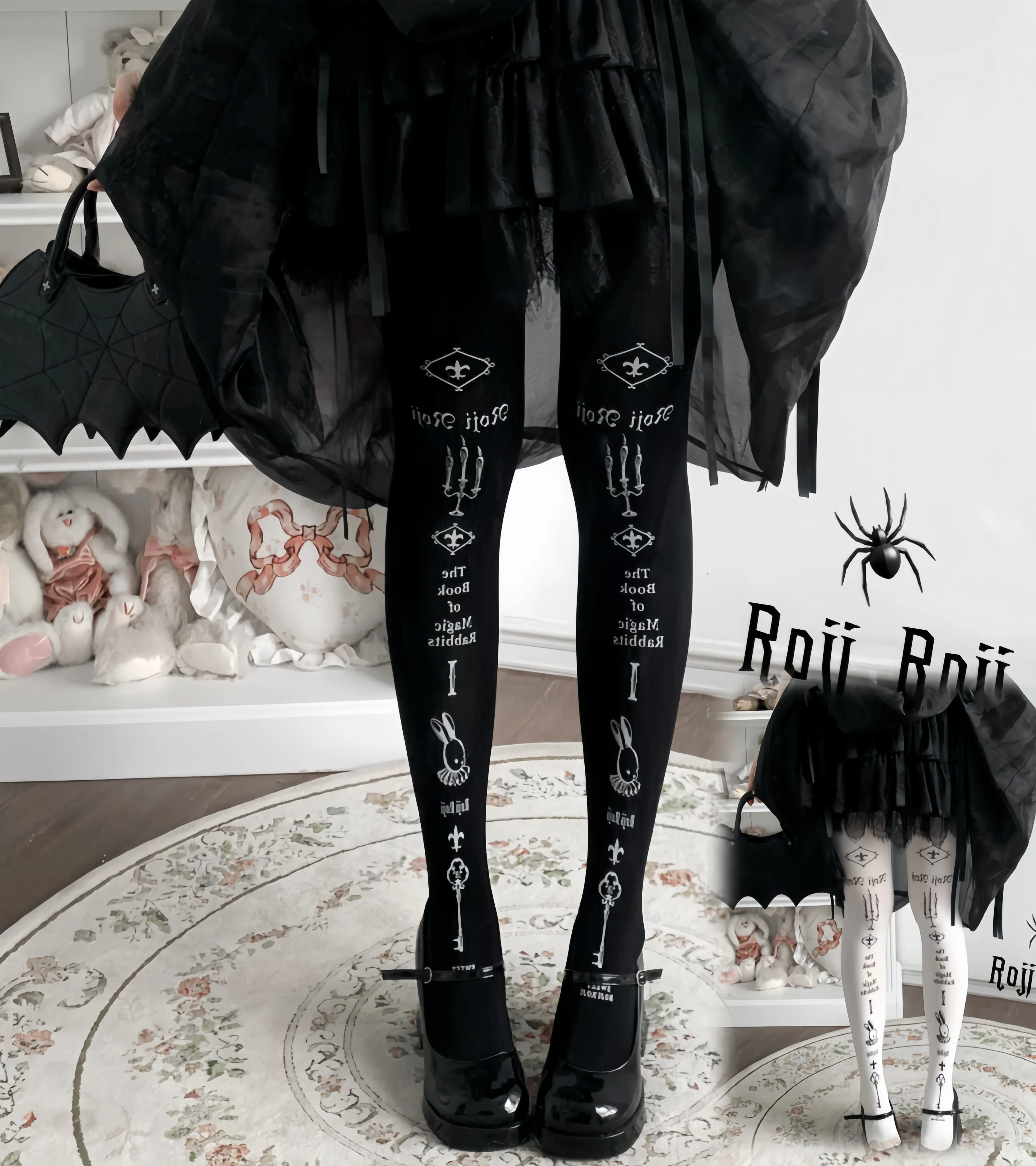 Фото Новые носки Magic Rabbit Lolita 2026: женские, весенне-летние, бархатные, утягивающие, в японском стиле Харадзюку, с принтом, белые, шелковые колготки №1