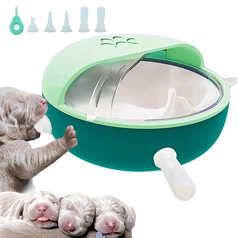 Puppy Kitten Milk Feeder Sets 180ml Bowl 5 Teats Silicone Simulation Nursing Station Cats Food Dispenser Newborn Pet Accessories