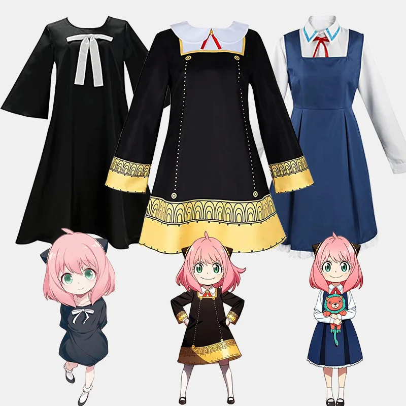 

Anime SPY X FAMILY Anya Forger Cosplay Costume Spy X Family Cute Black Blue Dress School Uniform Lion Doll Halloween Clothes