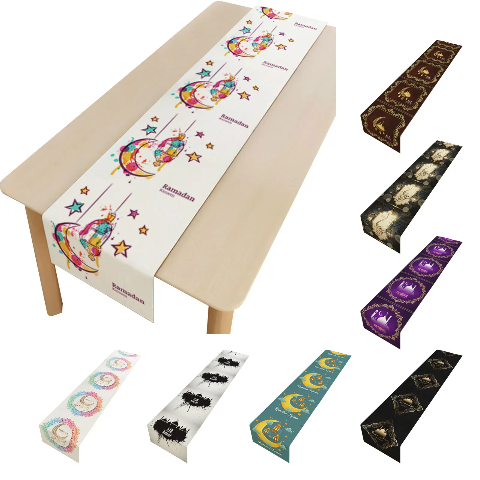 

2022 Muslim Tablecloth Ramadan Decorations For Home Eid Mubarak Decors Table Runner Muslim Ramadan Festival Room Party Supplies