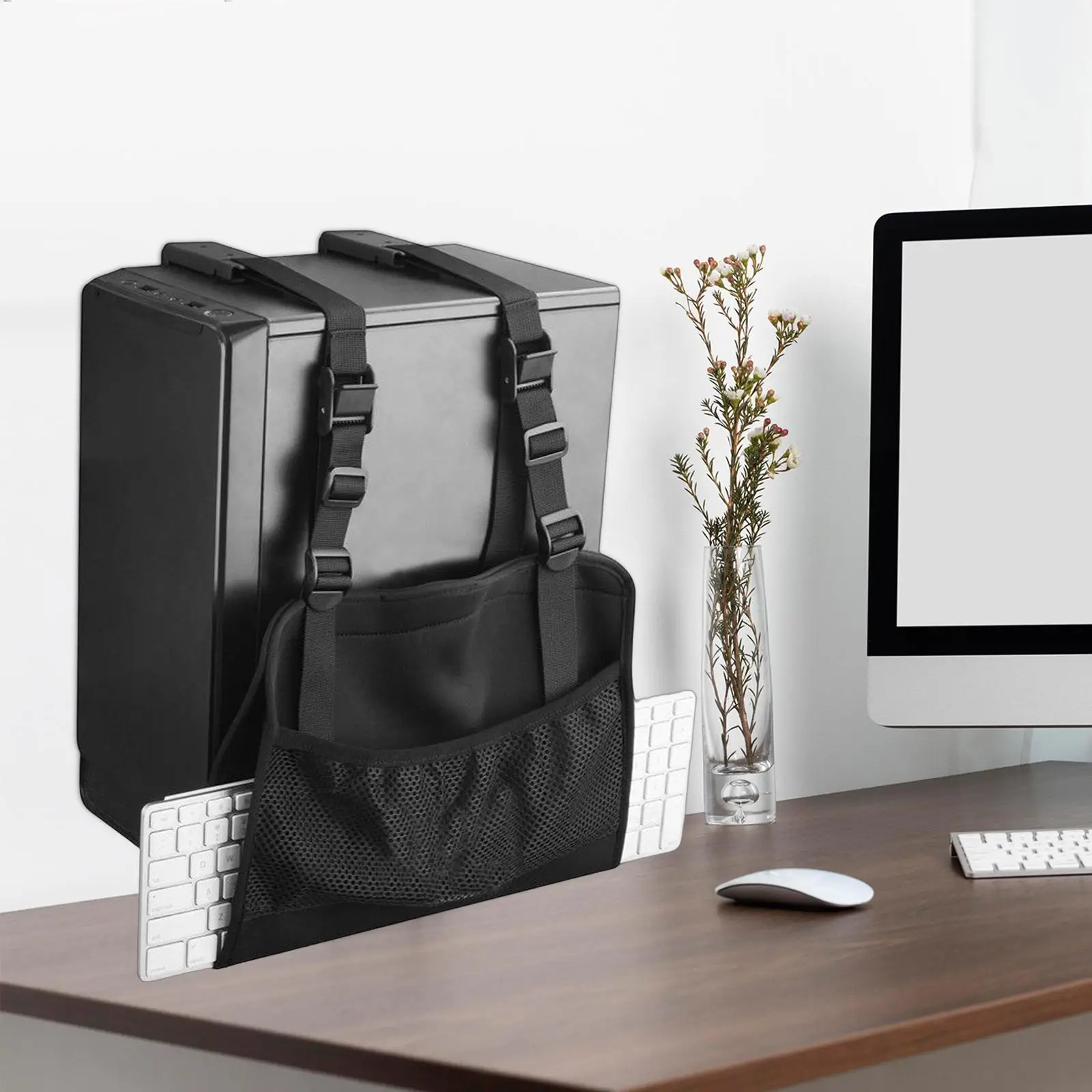 

Under Desk Computer Mount Adjustable with Storage Bag CPU Stand Hanging Rack Computer case Holder