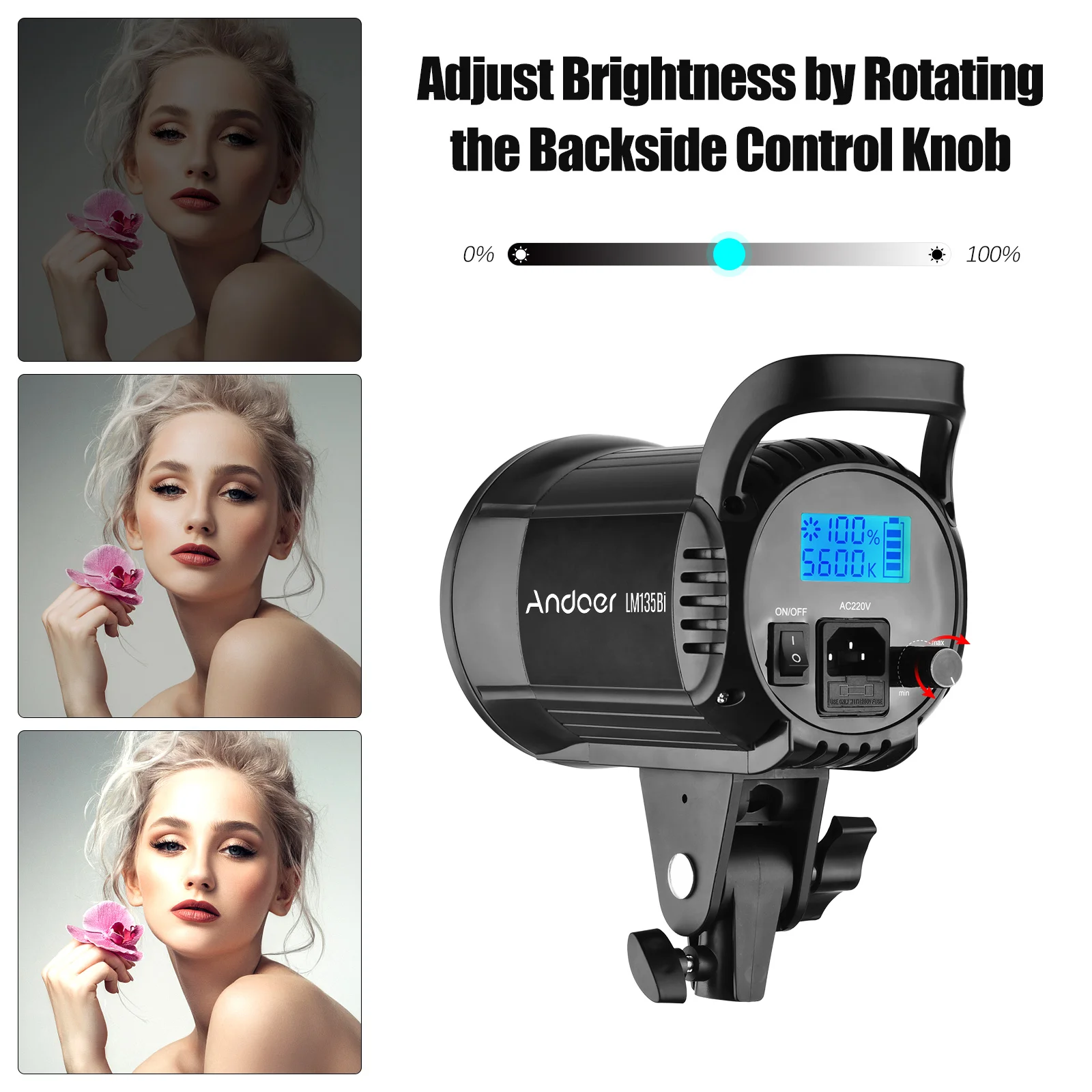 Andoer 135W/ 100W/ 60W Studio LED Video Light Dimmable Bowens Mount Continuous for Live Streaming Photo Recording - купить по