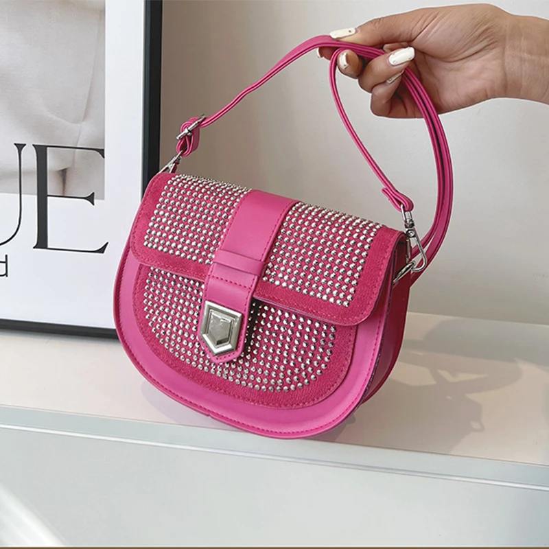 

Saddle Small Crossbody Bags For Women 2023 Trend Luxury Designer PU Leather Shoulder Bag Femme Luxury Diamond Handbags And Purse