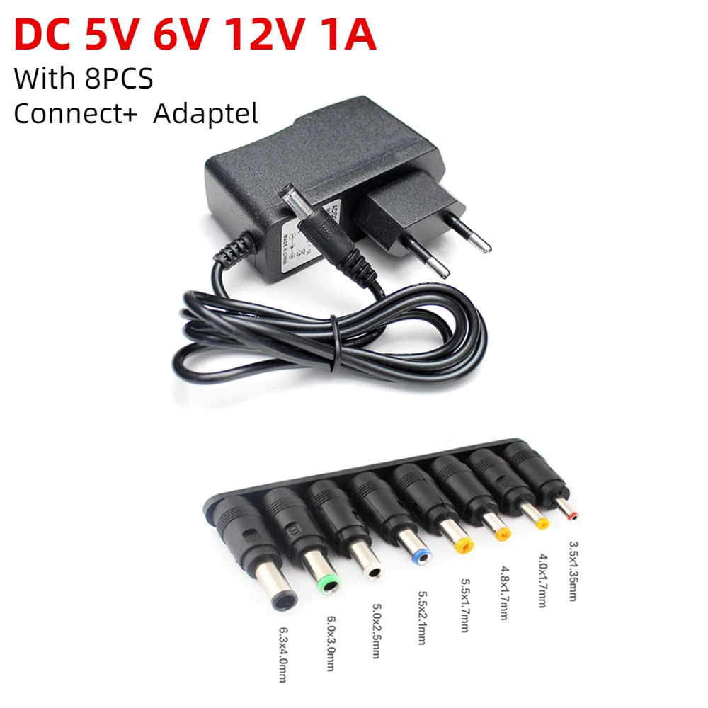 5V 6V 12V 1A AC/DC Adapter Power Supply 220V to 6v Lighting Transformer With 8pcs Universal Power Supply Adapter Connector Plug