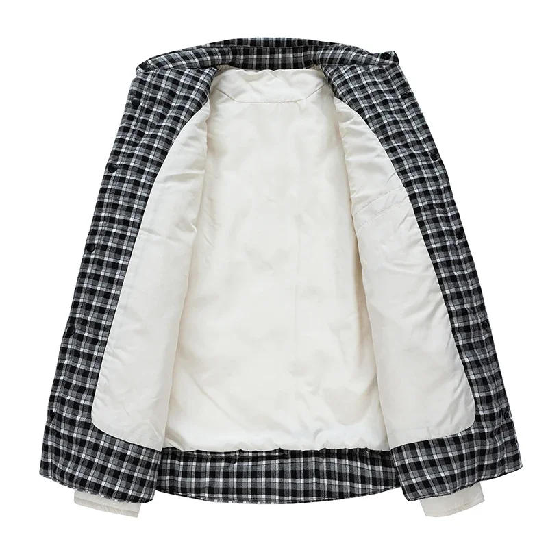 Мужской пуховик уличная куртка в стиле пэчворк с отложным воротником однотонная