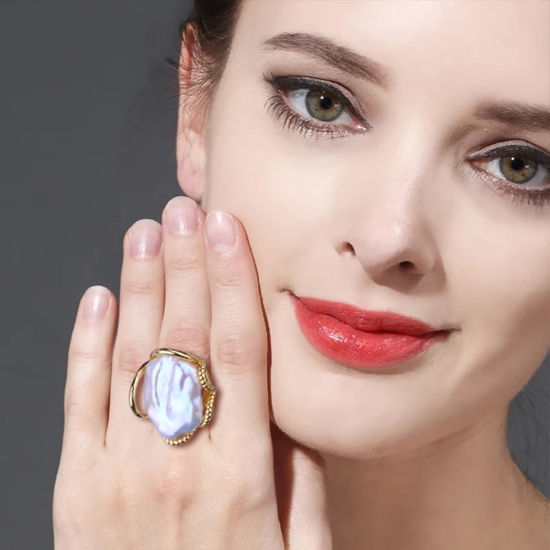 Кольцо женское из серебра 925 пробы с натуральным пресноводным жемчугом 12-16 мм