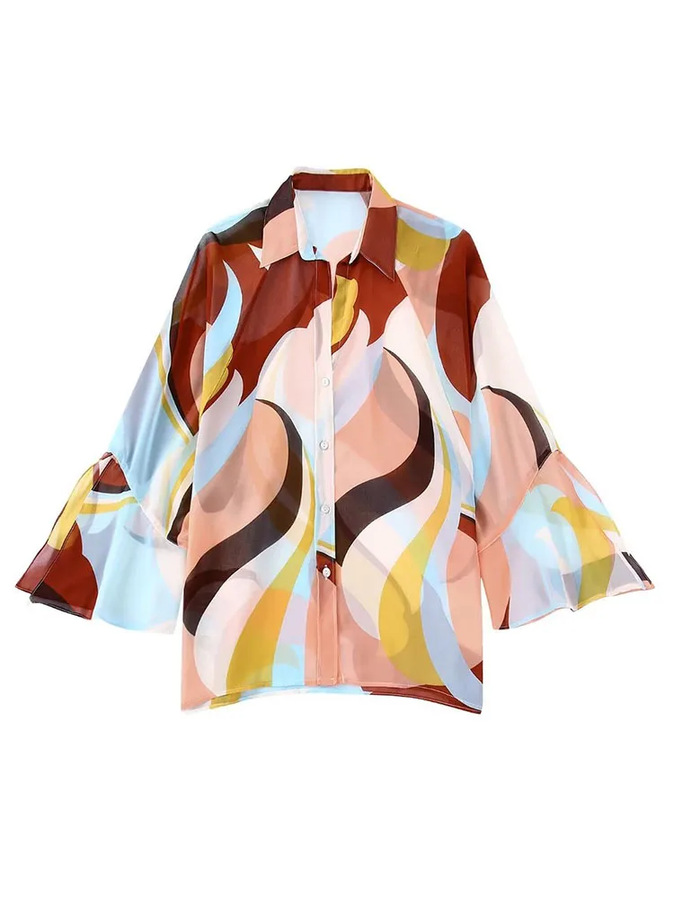 

xikom Women Fashion Blouses 2022 Vintage Top Female Button Up Shirt Women Clothing Chiffon Blouse Print