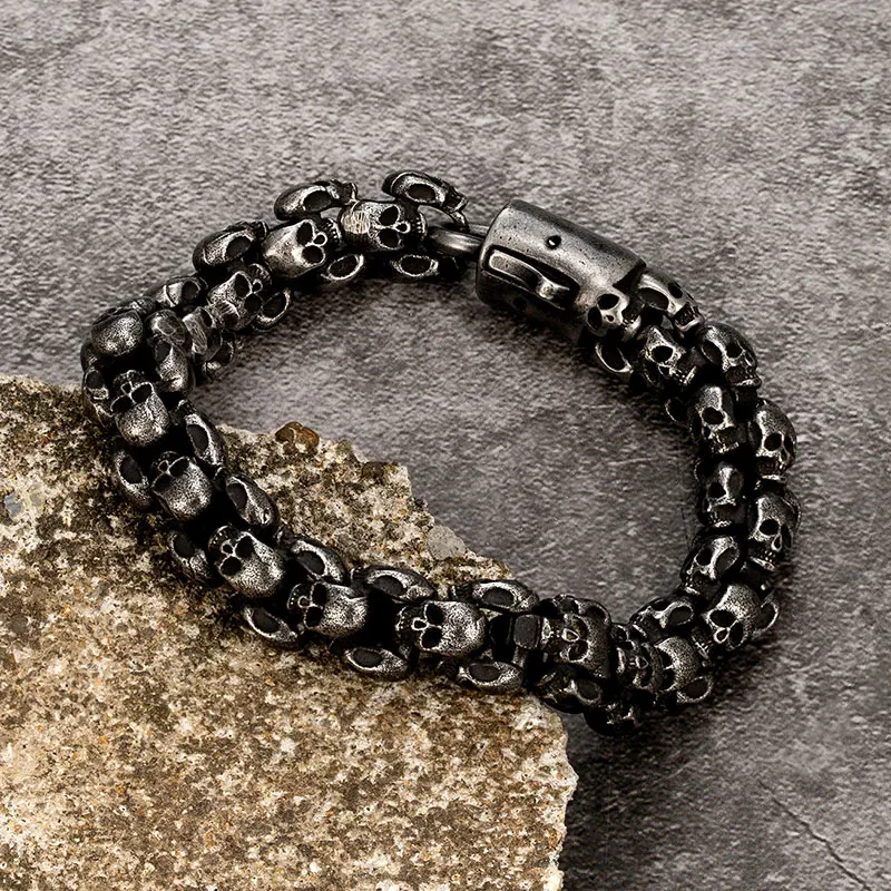 

Men Skull Bracelets 11.5mm Stainless Steel Chain Punk Hand Accessories Vintage Black Wristband Jewelry Wholesale Christmas Gift