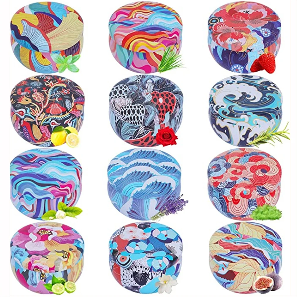 

12Pcs/Lot Round Metal Candle Tin Jar with Lid 2.5OZ Handmade Candles Making Container Small Sealed Candle Holder Melt Wax Tin
