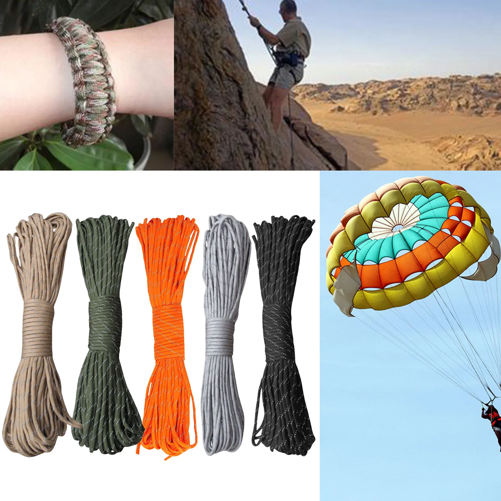 

31M Reflective Parachute Cord 1pc Nylon Lanyard Tents Rope For Camping Tent Outdoor Packaging Great For Bracelets & Lanyards