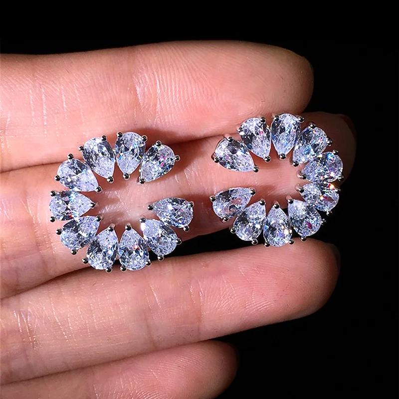 

New Luxury Bridal Wedding Earrings with Brilliant Pear Cubic Zirconia Crystal Stud Earrings Fashion Jewelry for Women Party