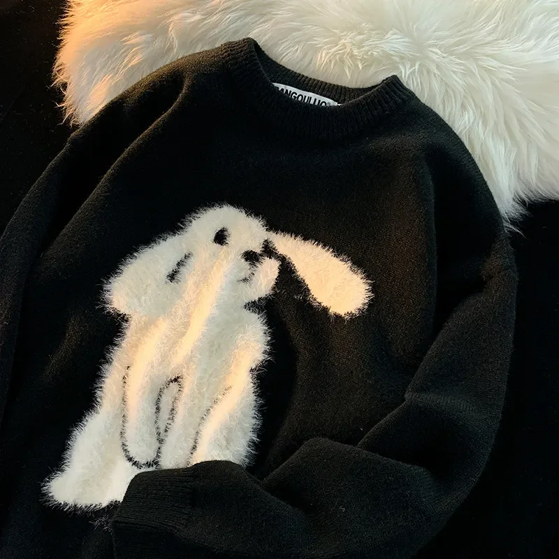 

Женский винтажный свитер с длинным рукавом, Свободный пуловер с круглым вырезом, повседневный милый свитер в уличном стиле, зима