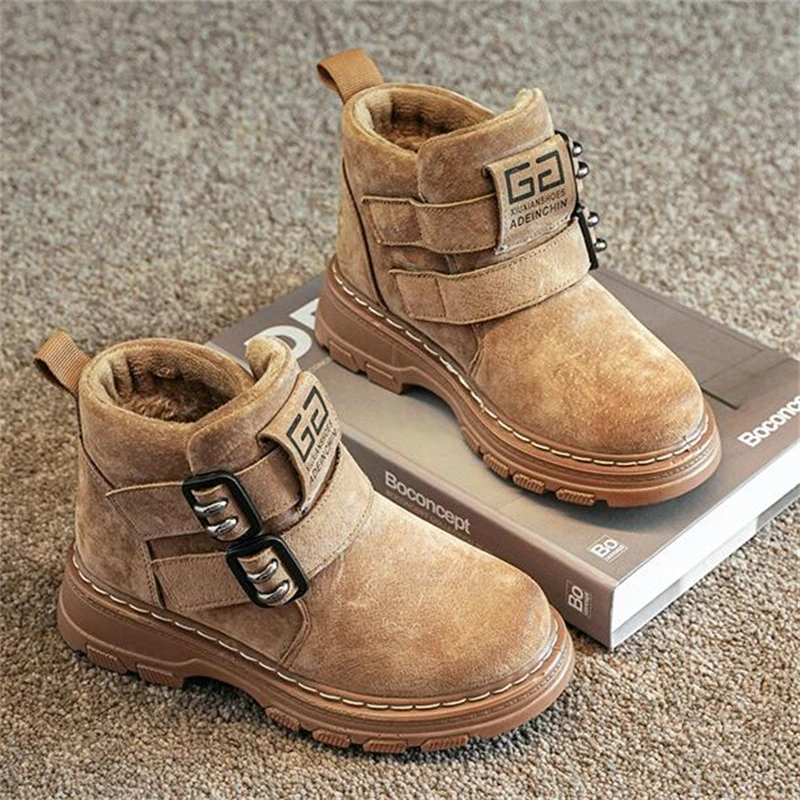 

New Autumn Winter Martin Boots Children Genuine Leather Snow Boots Boys Girls Casual Thick Plush Baby Toddler Shoes Kids 03