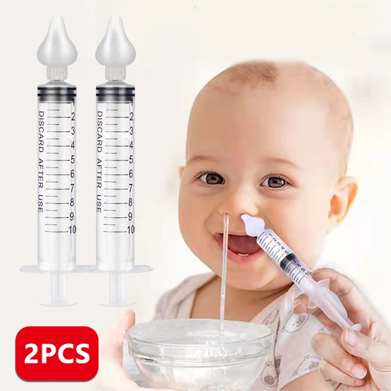 2pcs Baby Nasal Wash Syringes Cleaner Nose Irrigator Tip Silicone Needle Newborn Tube Aspirator Safe Mucus Suction Accesoaries