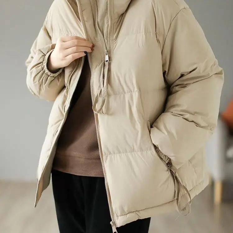 2023 New Winter Hooded Thickening Jacket Women Buttons Pockets White Duck Down Short Warm Coat Outwear Femme Tops Down M57