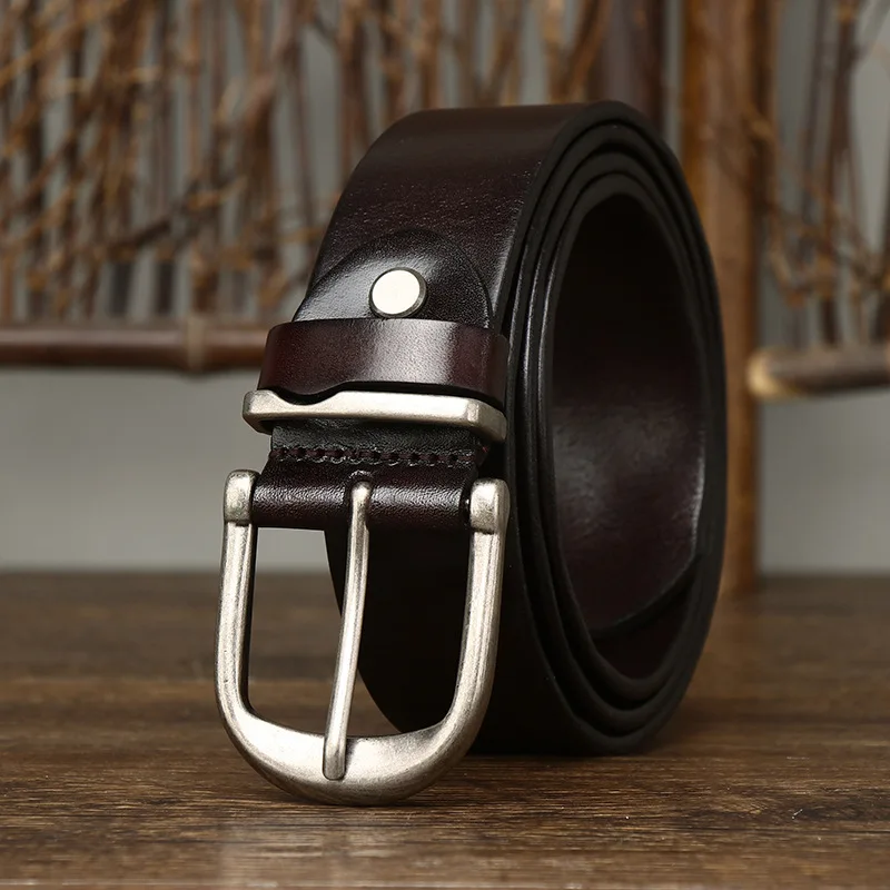3.8 Wide Pure Cowskin Genuine Leather Luxury Strap Male Belts for Men Jeans Vintage Pin Buckle Men Belt High Quality Designer