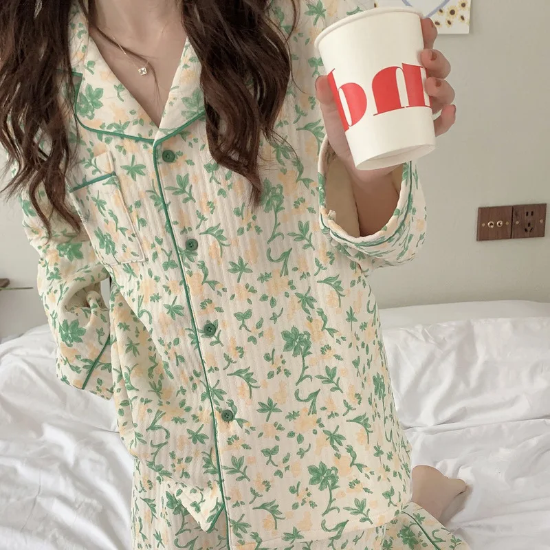 Pajamas Women's Autumn Long-sleeved Shorts Two-piece Japanese Winter Thick Women's Kawaii Pajamas Loose Student Home Clothes