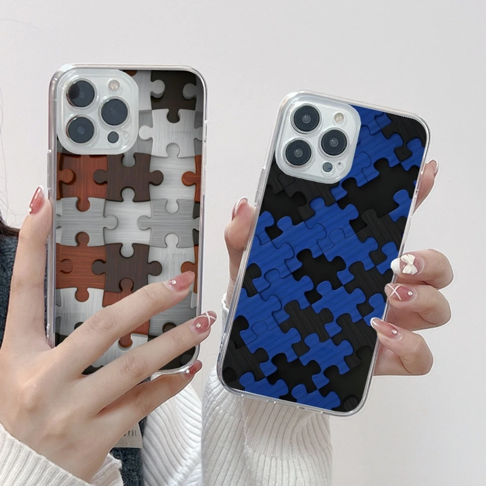 Puzzle Pretty Fashion Mobile Cell Phone Case for iPhone 16 15 14 13 12 11 X XR XS 8 Pro Max Plus Mini Clear Transparent Cover