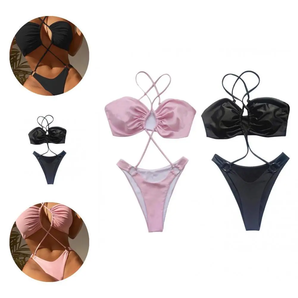 

Bathing Suit Pure Colors Chic Cross Strap G-string Summer Lady Monokini