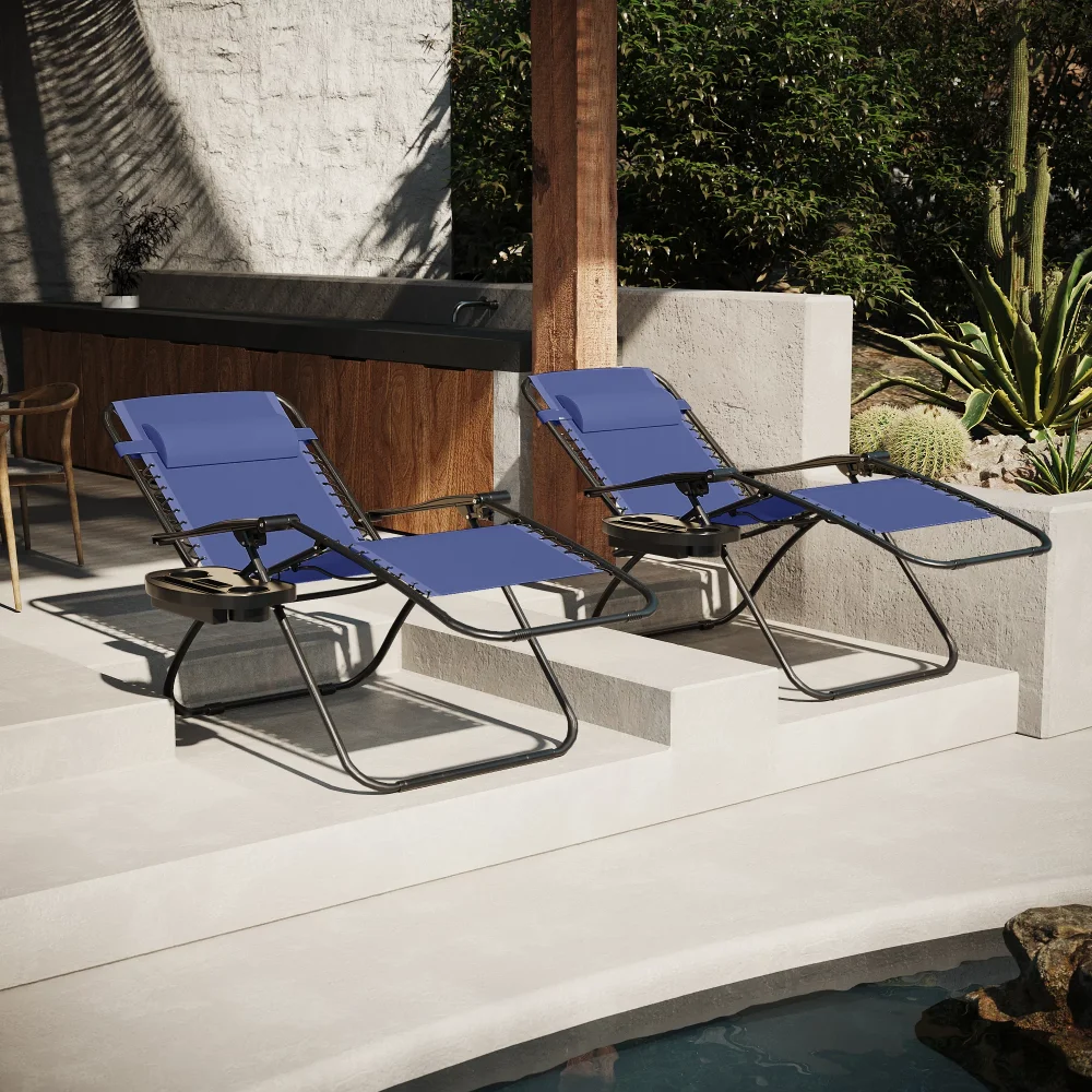 

2 Pack Utility Tray Steel Zero-Gravity Chair - Blue