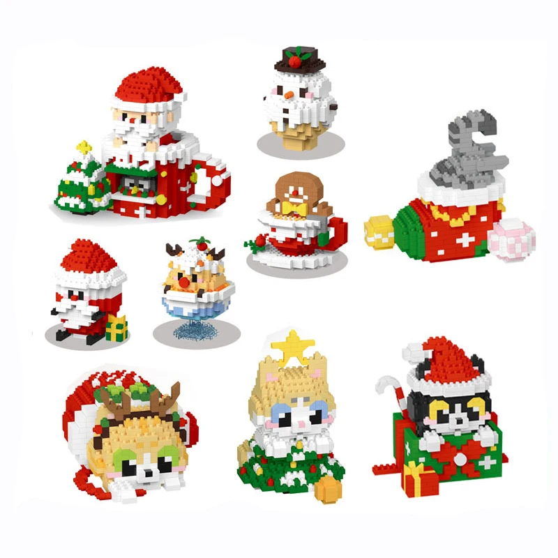 

Рождественские микро строительные блоки Санта-Клаус Снеговик Лось милые животные кошка собака 3D модель мини кирпичная фигурка игрушки для детей подарок