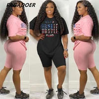 fagadoer casual women shorts tracksuits summer letter print top and biker shorts two piece sets large size female 2pcs outfits
