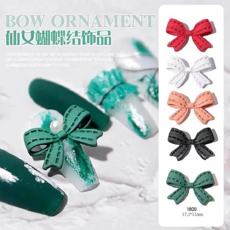 50 шт. зеленый бант для ногтей Шарм 3D Высококачественный корейский дизайн Длинная лента бант орнамент для девочек Маникюр Искусство Сделай Сам декор для ногтей часть