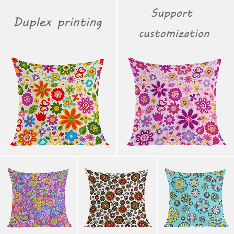 

Cushion Cover Colour Flower Pillow Covers Decorative Sofa Cushions Duplex Printing Pillowcase 40x40 Pillows 45*45 Pillowcases