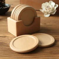 6 pcs set wooden coaster black walnut solid wood round table mat heat insulation pad box bottom holder placemat cup mat