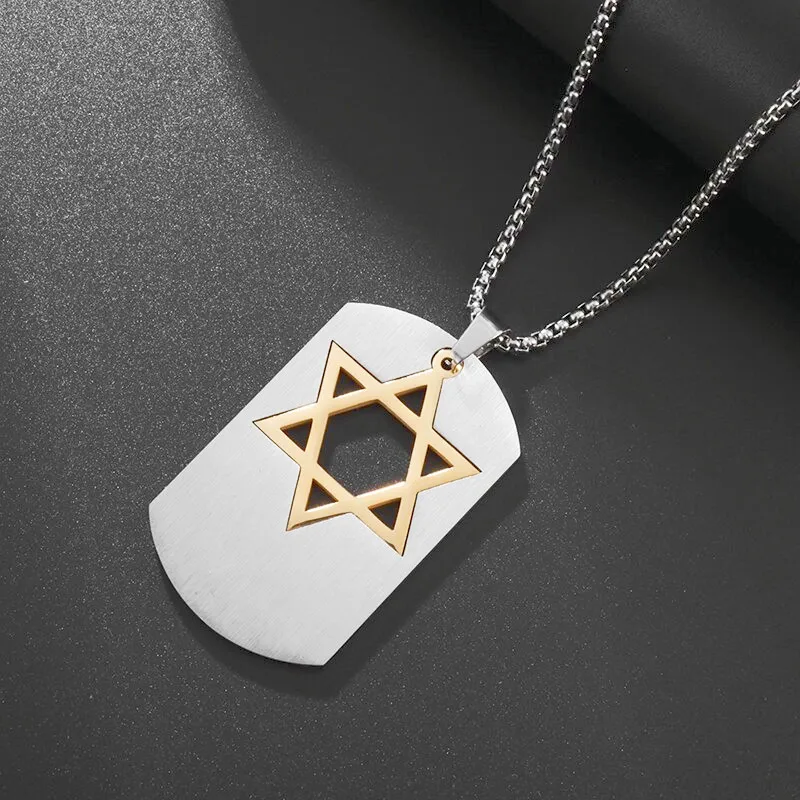 

Star of David Pendant Stainless Steel Geometric Hexagon Cutout Pendant Necklace Men's Charm Casual Party Accessories Gift