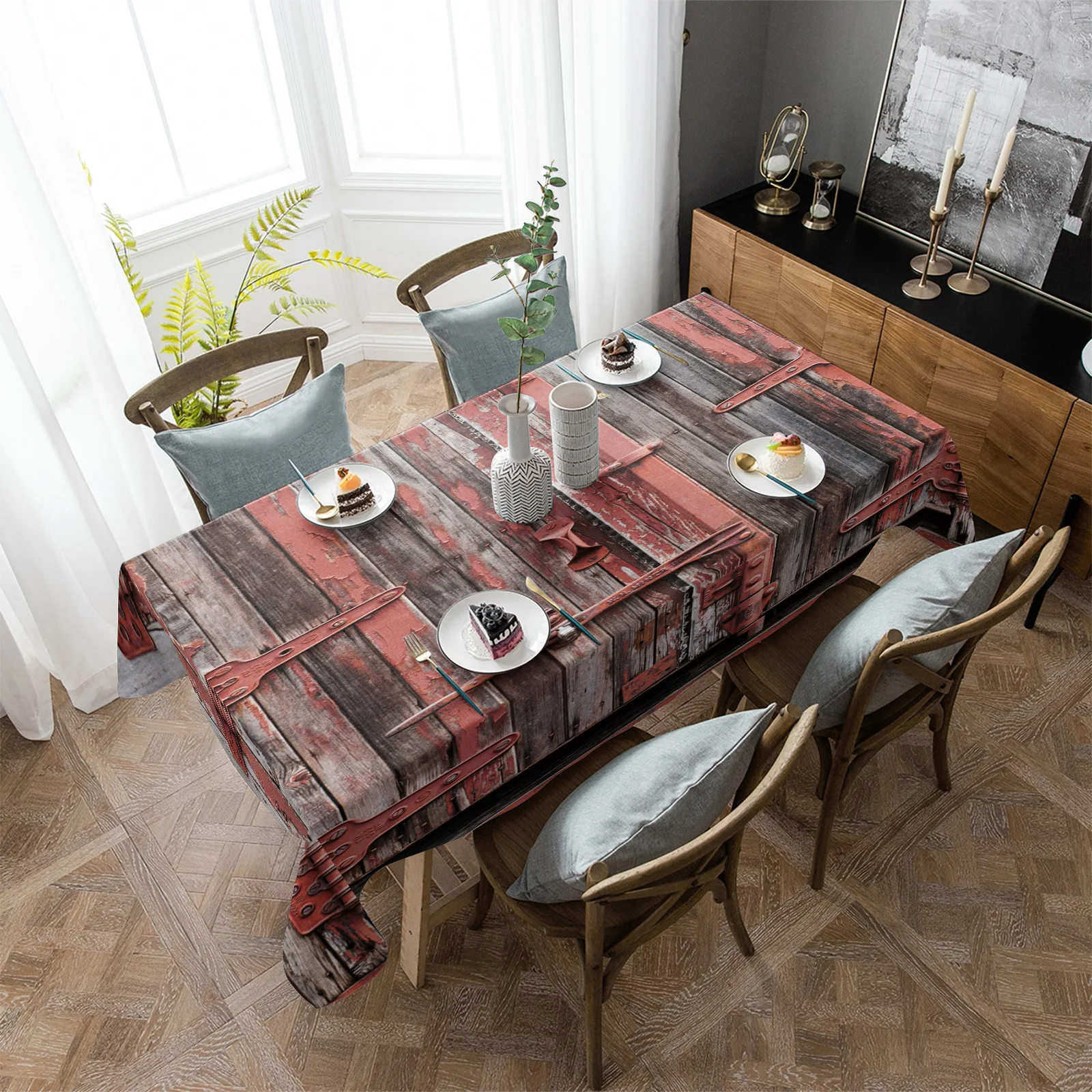 

Wooden Door Paint Retro Tablecloths for Dining Table Waterproof Rectangular Table Cover for Kitchen Living Room