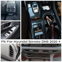 carbon fiber style interior parts for hyundai sonata dn8 2020 2022 water cup holder frame head lights switch button cover trim