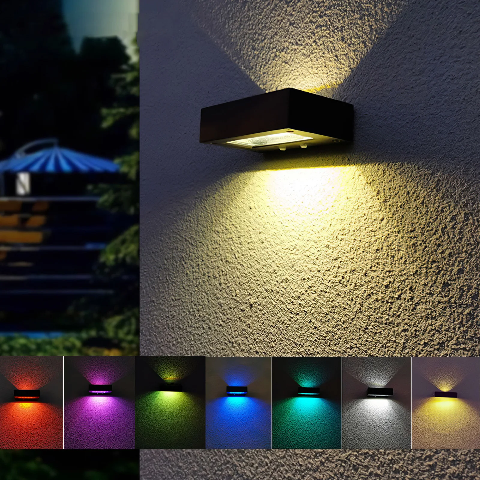 

Уличный настенный RGB светильник на солнечной батарее, Светодиодный точечный светильник с регулировкой яркости, освещение для сада, двора, у...