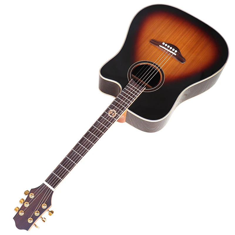 6 String Cutaway Design Solid Wood Top Folk Guitar Good Hand