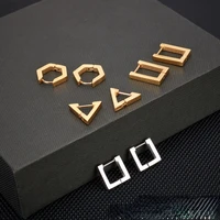 explosive personality mens trendy fashion earrings stainless steel triangle heart square round hexagonal earrings wholesale