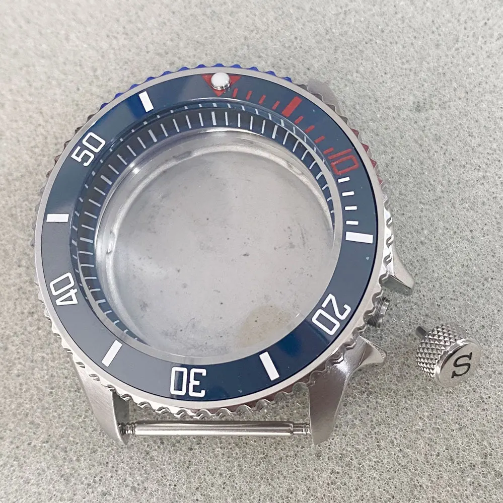 41.5mm Watch Case Stainless Steel 3.8 Crown Black Inner Ring Watch Case S Handle Replacement SKX007 Fit NH35 NH36 4R Movement