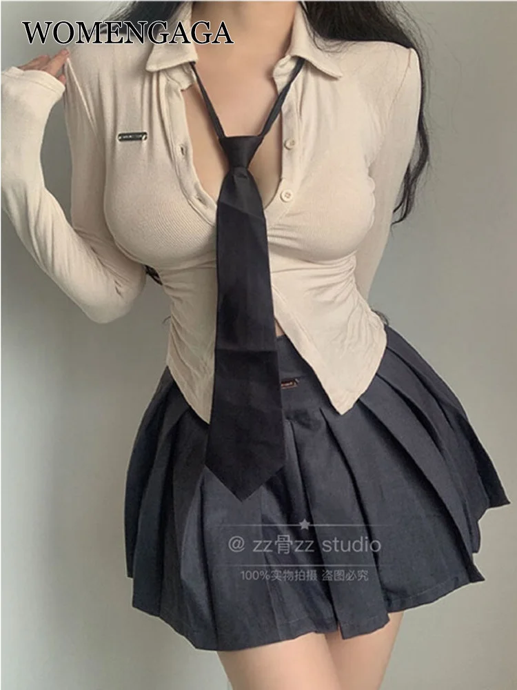 

Женская мини-юбка с завышенной талией, элегантная плиссированная облегающая юбка в стиле преппи, модная пикантная Корейская юбка, новинка н...