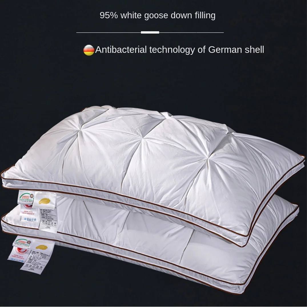 

with Neck 100% Pillows Pillows Down Soft Goose Bed Pillows Sleeping for Cover Protection Feather Cotton White