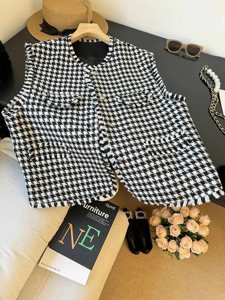 Изящный жилет с узором гусиные лапки женская весенне-осенняя верхняя одежда без