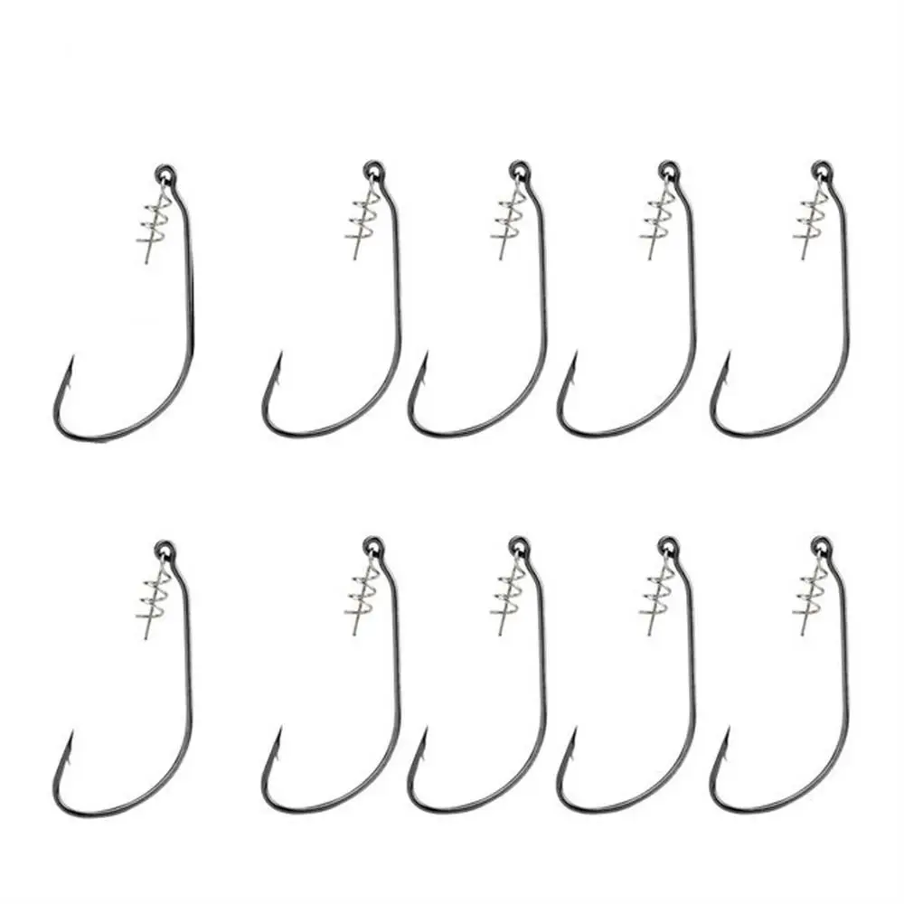 

10Pcs/lot #1/0-#5/0 Soft Worm Fishing Hook with Spring Twist Lock Barbed Carp Fishhook for Soft Lure Bait Jig Crank Hook