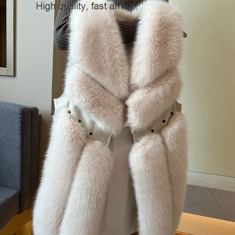 Fur Winter Fox Vest Women's Mid-Length Fur Integrated Slimming Patchwork Vest
