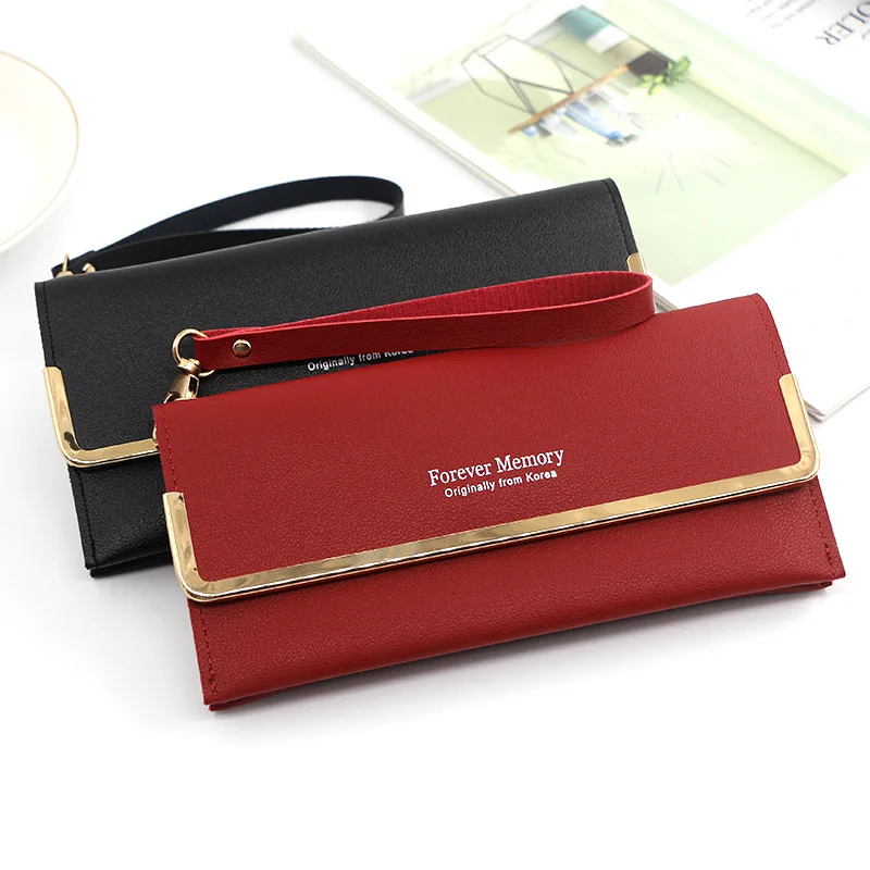 

2023Students new ladies long wallet solid color simple wallet clutch bag women's card bag Coin Purse Ladies Mini Wallet Short Po