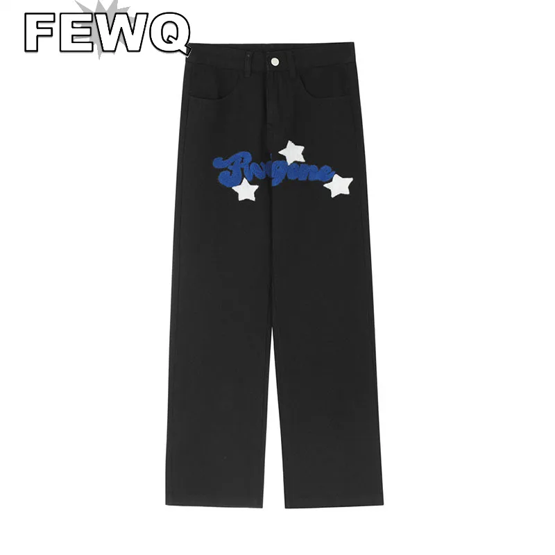 

FEWQ Letter Embroidery Jeans Male High Street Y2k American Men's Denim Trousers Straight Vintage 2023 Spring Stylish New 24B1490